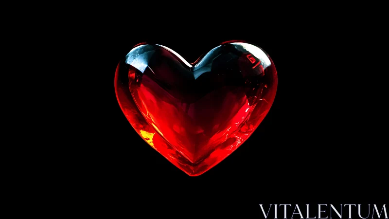 Luminous Red Heart Crystal: Dramatic 3D Rendering Against Black Background.