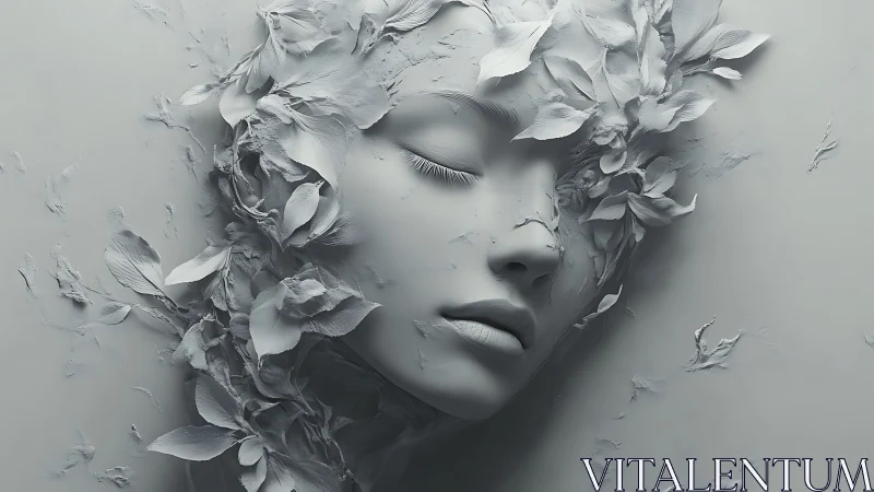 Monochrome floral relief portrait with sculpted morphogenesis.