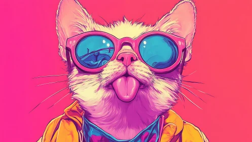 Sunglass rebel cat licking sunshine on neon afternoons.