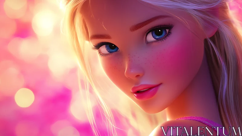 Digital painting close-up portrait with luminous bokeh field.