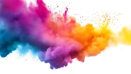 Dynamic tricolor pigment explosion on white studio backdrop.