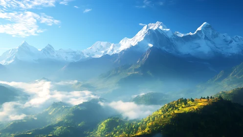 Sunlit terraces dream beneath towering alpine giants.