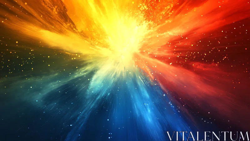 Radiant tricolor cosmic burst in dynamic motion field.