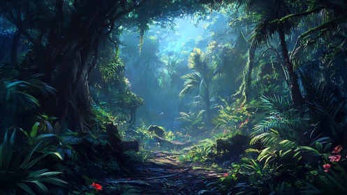 Enchanted Forest Path with Luminous Canopy