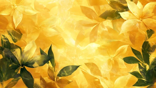 Golden floral abstraction blends luminous petals and leaves