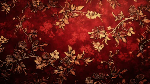 Golden floral vines drifting across deep red velvet.