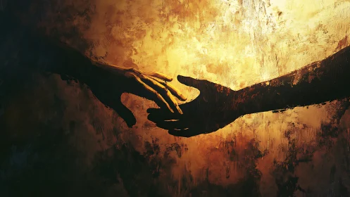 Silhouetted Hands Converging Against Luminous Golden Atmospheric Rendering