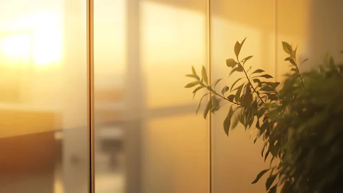 Backlit office foliage captures warm sunset diffusion