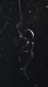 Noir web-slinger poised in cosmic ink and fractured lines.