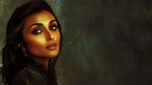 Digital portrait of woman in dramatic warm lighting.