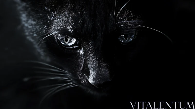Black cat close-up in dramatic low key lighting.