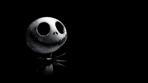 Monochrome skull-headed character in stark side lighting.