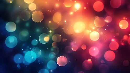 Colorful bokeh lights on dark background, vibrant digital art style.