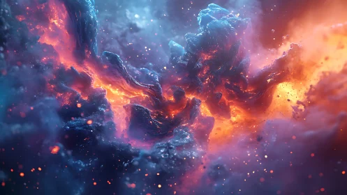 Volumetric cosmic nebula rift with molten plasma filaments