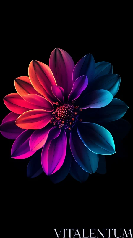 Neon Gradient Flower on Black Background.
