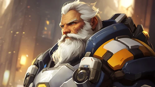 Armored veteran rendered in high-detail sci-fi digital portrait