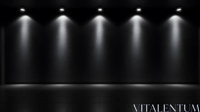 Dark gallery wall under focused overhead spotlights.