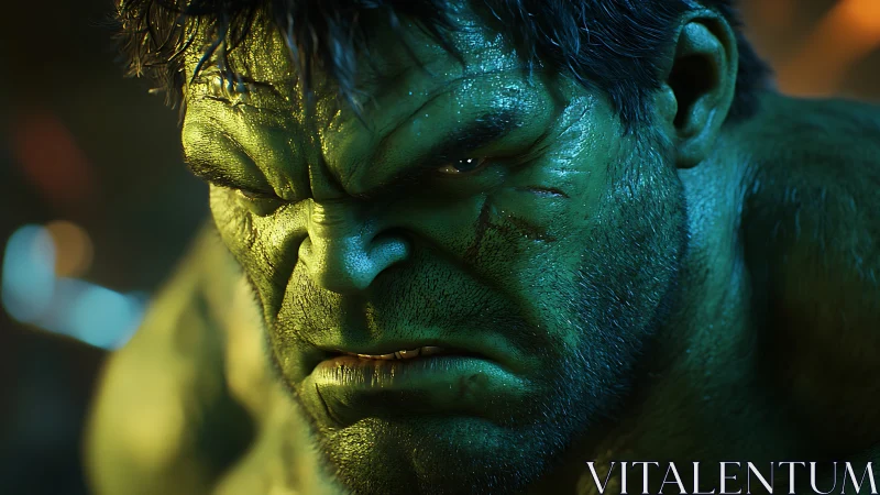 Hyper-detailed green brute close-up under dramatic rim lighting