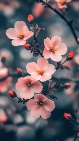 Delicate Blossom Whispers: Pink Flowers in Soft Focus.