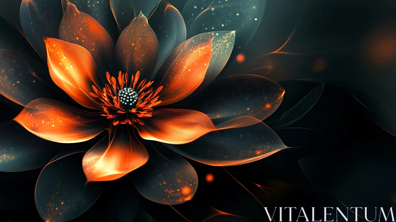 Luminous abstract flower glows in a dark, ethereal void