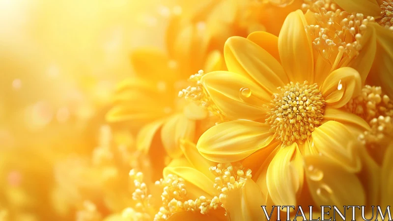 Golden Yellow Flowers Blooming in Warm Sunlight.