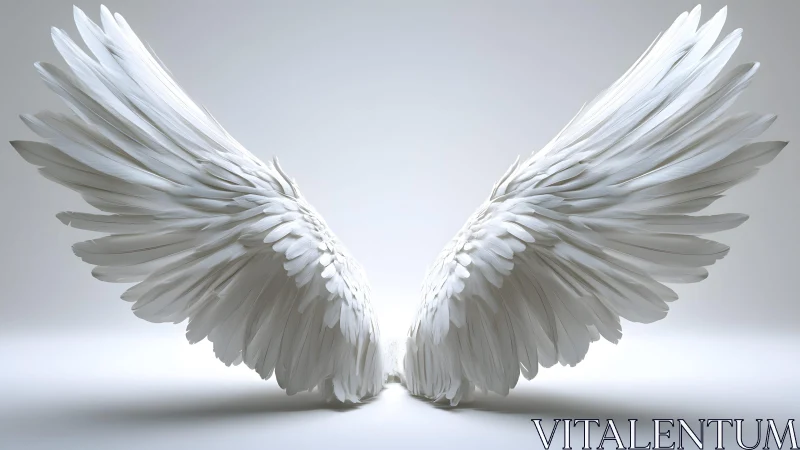 Majestic White Angel Wings on Minimalist Background, Photorealistic.