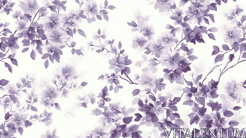 Purple flowers bloom delicately across a soft, luminous background.