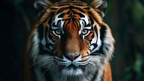 Tiger gaze carves quiet thunder through emerald forest dusk