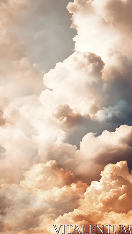 Vertical cumulus cloud formation in warm-toned daylight sky.