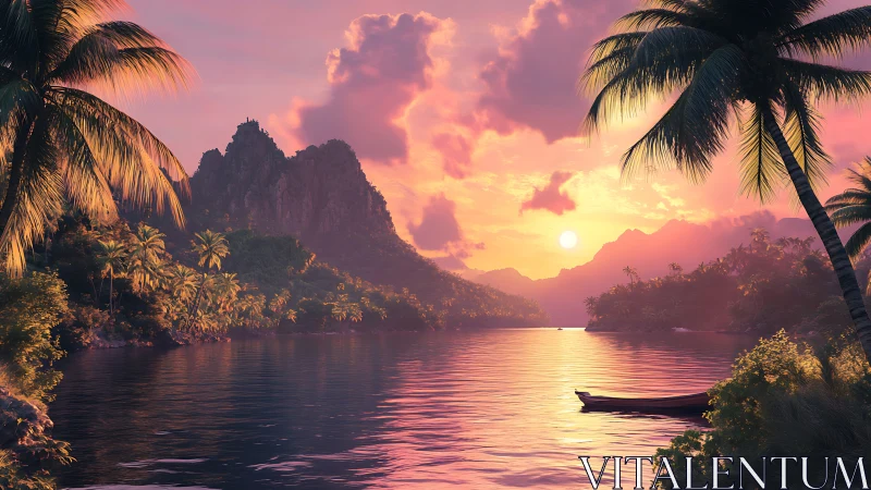 Tropical Sunset Over Hidden Lagoon.