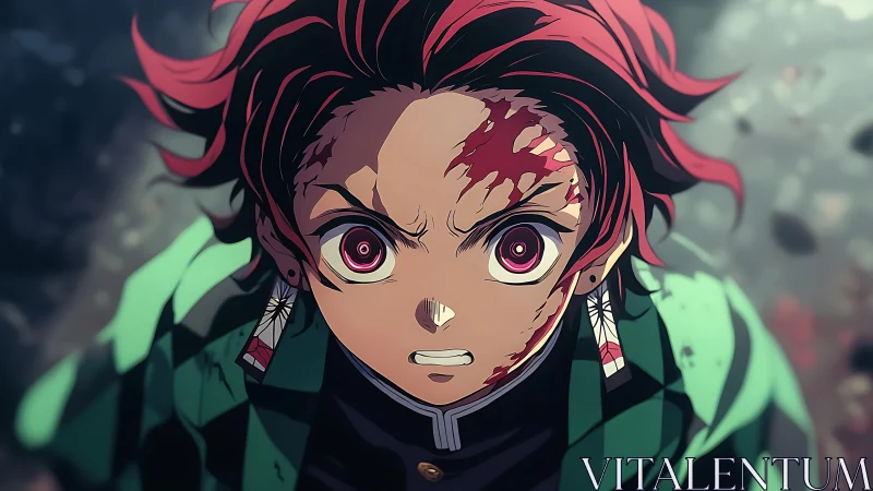 Anime character with facial injuries rendered in dynamic close-up