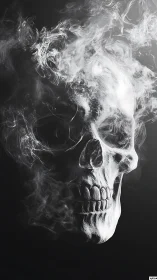Translucent human skull rendered in swirling white smoke.