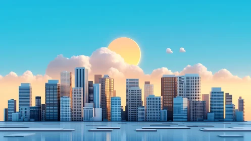 Sunlit pastel skyline basking in cloud-curved serenity.