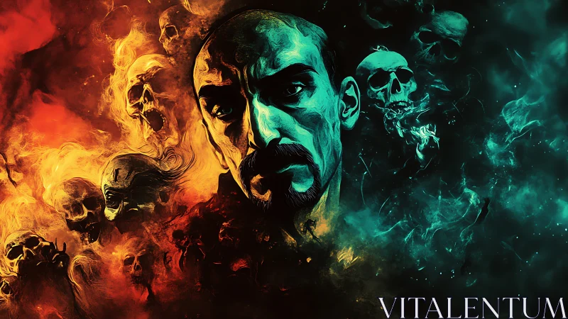 Haunted fire and frost portrait of a brooding soul keeper.