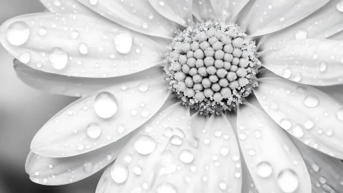 White Daisy with Water Droplets Close-Up.