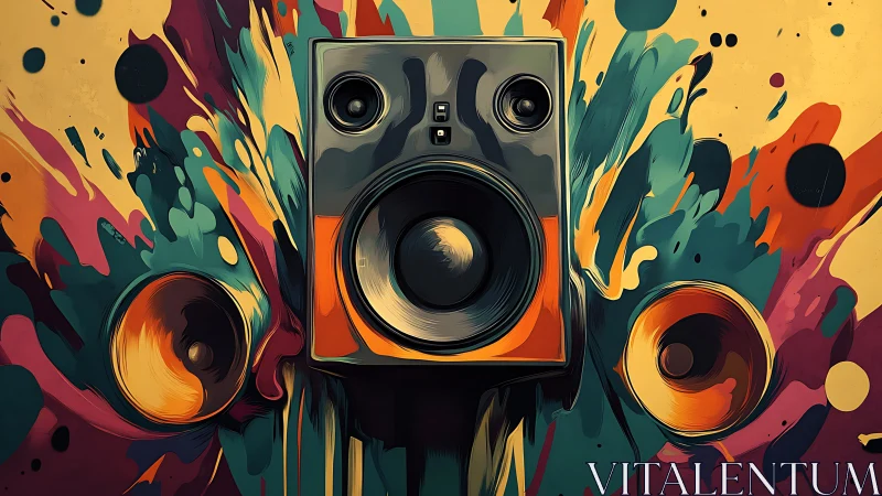 Central speaker explodes across vivid abstract color field