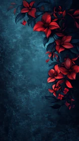 Red Flowers Against Moody Teal Textured Background
