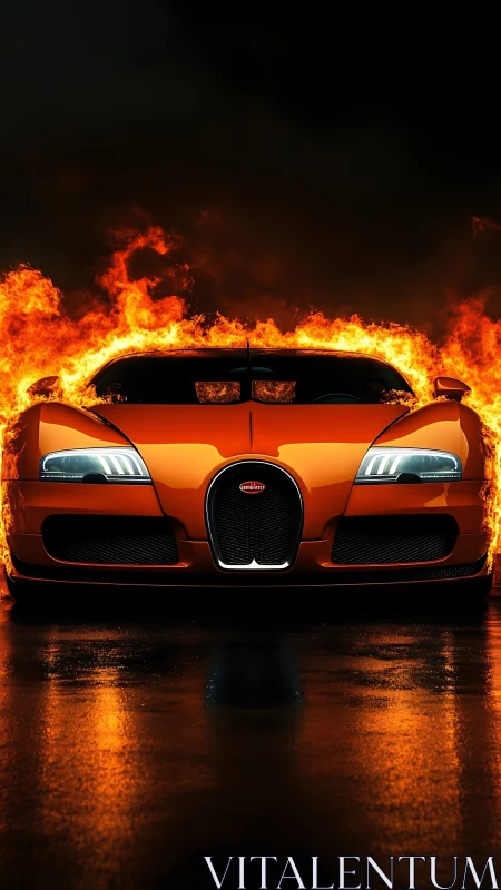 Orange Bugatti Veyron Engulfed in Flames.