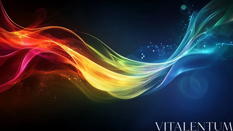 Multicolor light waves on dark background in digital motion.