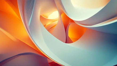 Abstract curved ribbons with glowing orange light core.