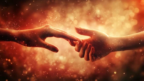 Luminous Hands Connection: Warm Golden Particle Effect