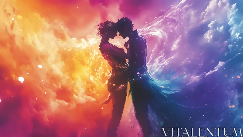 Chromatic Collision: Love Ablaze in Prismatic Infinity.