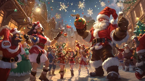 Snowlit Santa street parade in roaring holiday triumph.