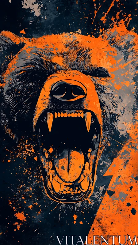Roaring bear head rendered in high-contrast orange splatter graphics