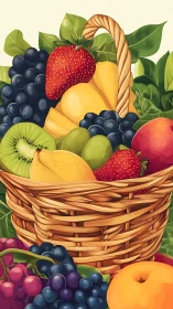 Fruit basket illustration shows assorted ripe fruits tightly packed