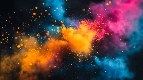 Exploding clouds of neon powder ignite a vivid dark void