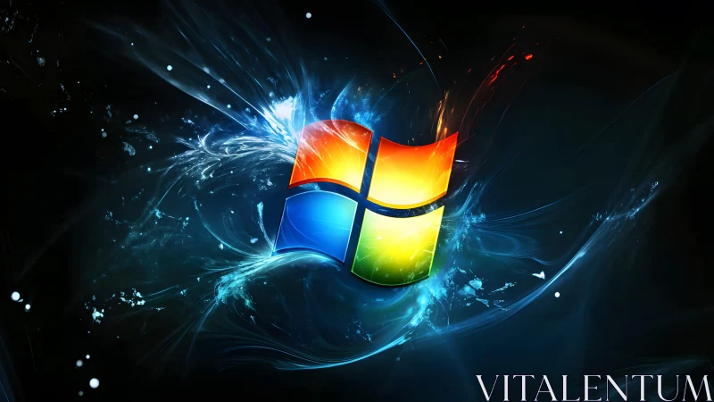 Vibrant Windows Logo Digital Art with Abstract Energy Burst.