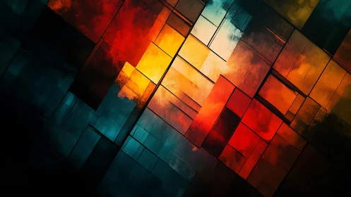 Geometric Abstract Art with Bold Red and Orange Hues, Modern Style.