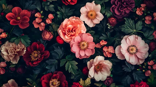 Deep botanical tapestry celebrating garden's crimson heart.