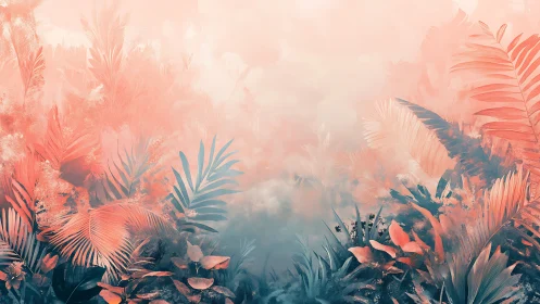 Dreamy pastel jungle drifts into soft mist and quiet light